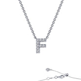 Sterling Silver Initial "F" CZ Block Necklace